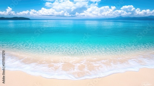 Wallpaper Mural Serene beach scene with turquoise water and gentle waves under a bright blue sky Torontodigital.ca