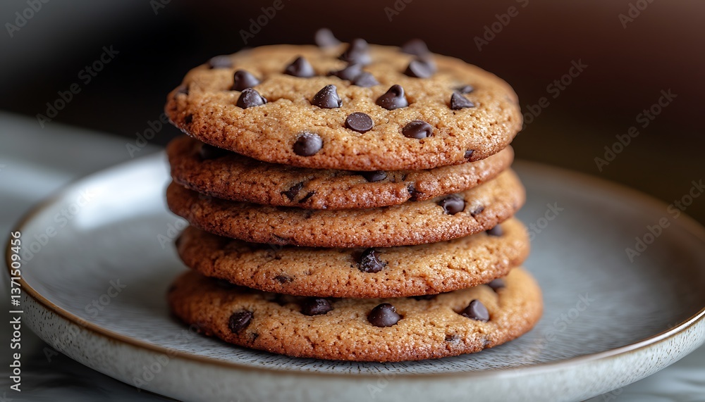Stacked Chocolate Chip Cookies on Plate (1) Stacked Chocolate Chip Cookies on Plate (1)