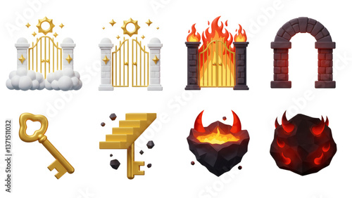 Heaven and Hell Game Assets Fantasy Gates and Key Illustration
