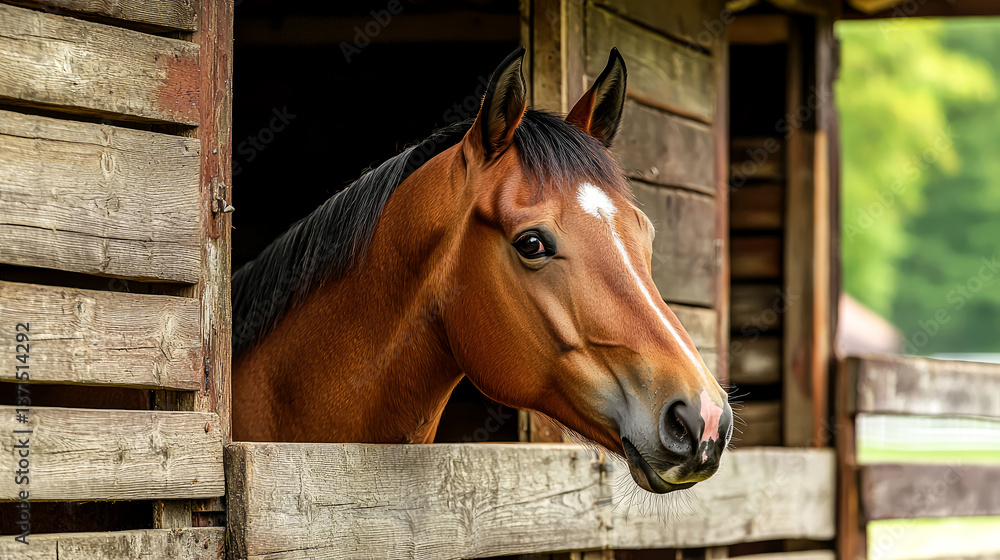 Fototapeta premium Majestic Chestnut Horse Gazing from its Stable