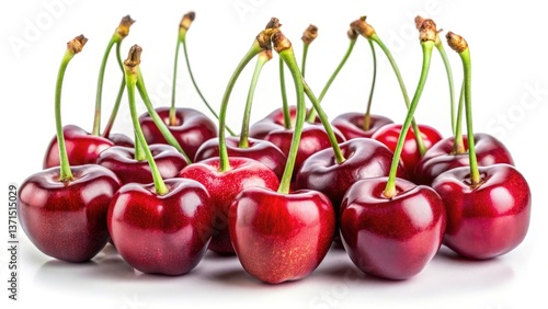 Wallpaper Mural Panoramic Photo of Glossy Red Cherries Isolated on White Background - High-Resolution Stock Image Torontodigital.ca