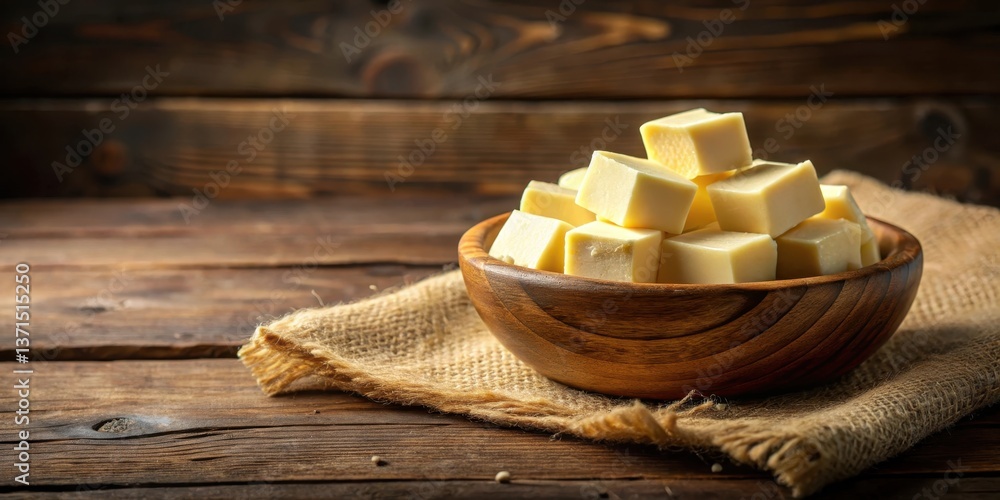 Fresh Butter Cubes in Wooden Bowl, rustic charm, elegant, rustic charm, elegant, vintage, homemade, kitchen Fresh Butter Cubes in Wooden Bowl, rustic charm, elegant, rustic charm, elegant, vintage, homemade, kitchen