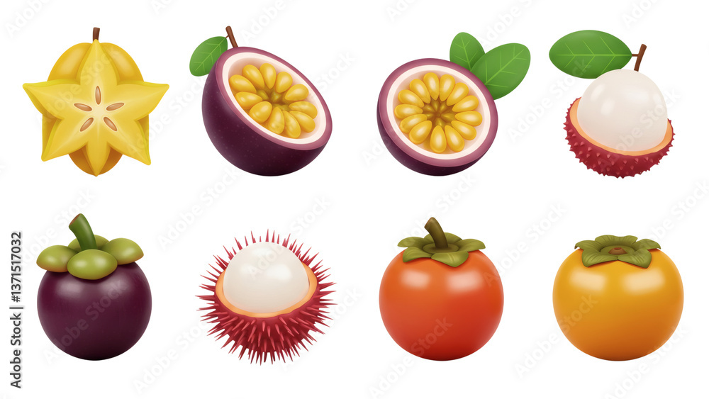 Variety of Exotic Fruits Isolated Against Transparent Background Delicious and Colorful Variety of Exotic Fruits Isolated Against Transparent Background Delicious and Colorful