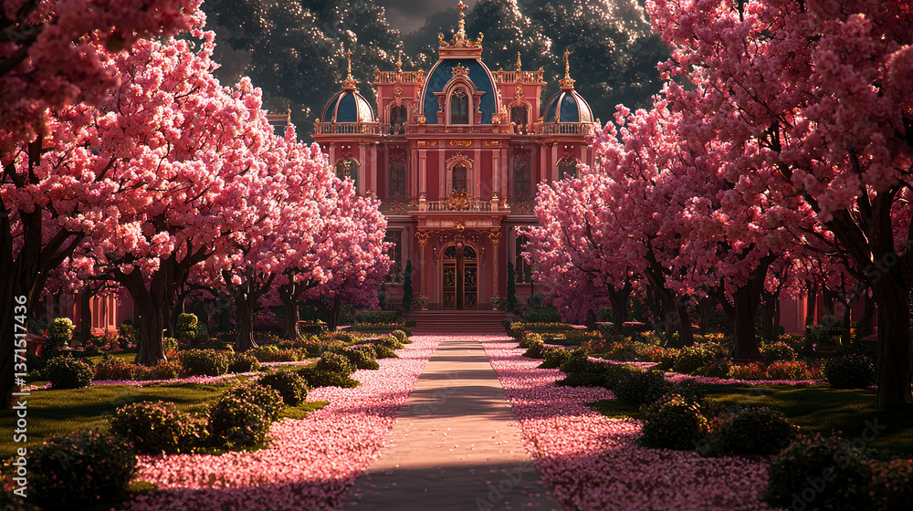 Obraz premium Pink Palace: A Fairytale Spring Garden
