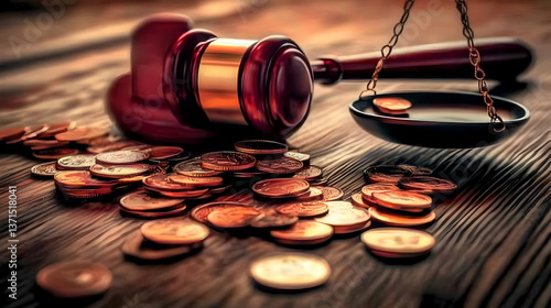 Photo of Wooden Gavel Scale and Coins Indicating Justice and Financial Concepts