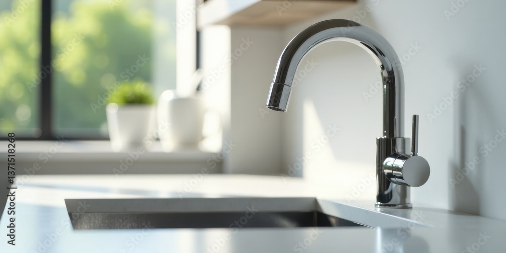 Modern kitchen sink with sleek chrome faucet and minimalist design, enhancing the overall aesthetic appeal of the clean and bright space Modern kitchen sink with sleek chrome faucet and minimalist design, enhancing the overall aesthetic appeal of the clean and bright space