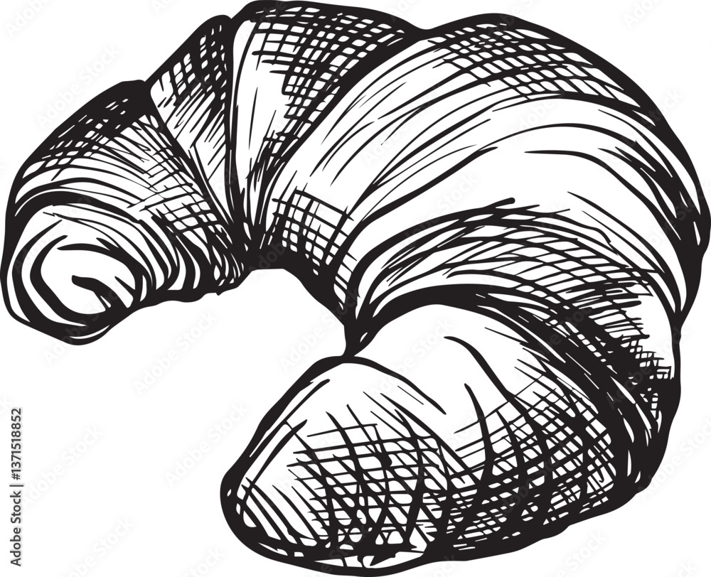 Fototapeta premium hand-drawn perfect line croissant vector black-white for design menus and tabelle