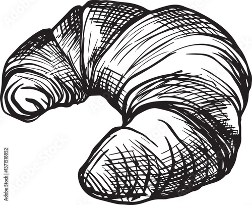 hand-drawn perfect line croissant vector black-white for design menus and tabelle