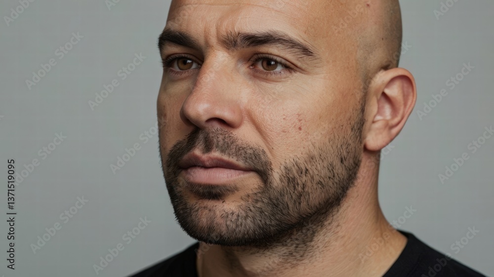 Obraz premium Portrait of a Bald Man with Beard,Thoughtful Expression