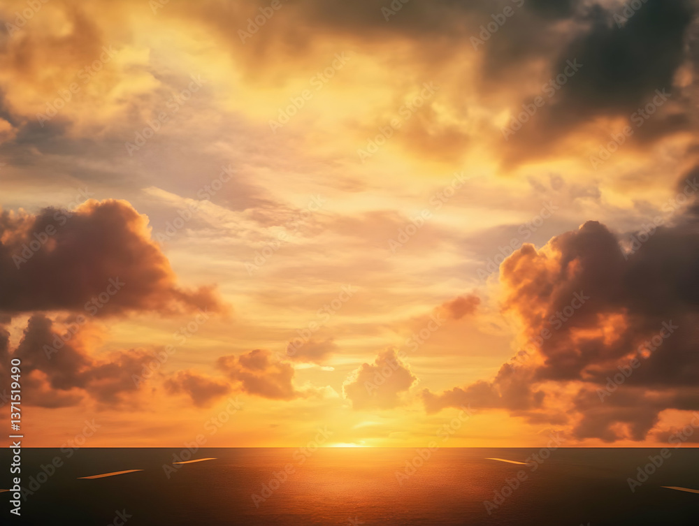 Photo of Sunset Sky Over Water Displaying Orange Clouds Horizon and Photo of Sunset Sky Over Water Displaying Orange Clouds Horizon and