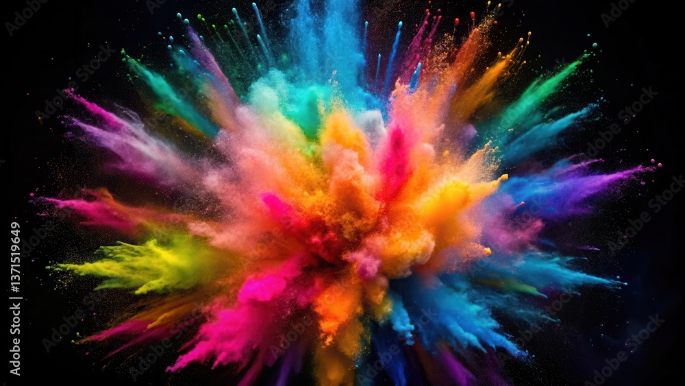 Vibrant colored powder explodes on a dark black background Vibrant colored powder explodes on a dark black background