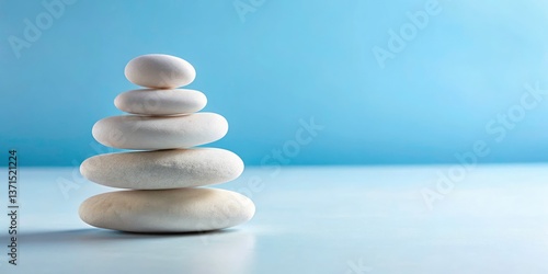Serene Stack: White Stones, Blue Background, Zen Minimalist Food Photography