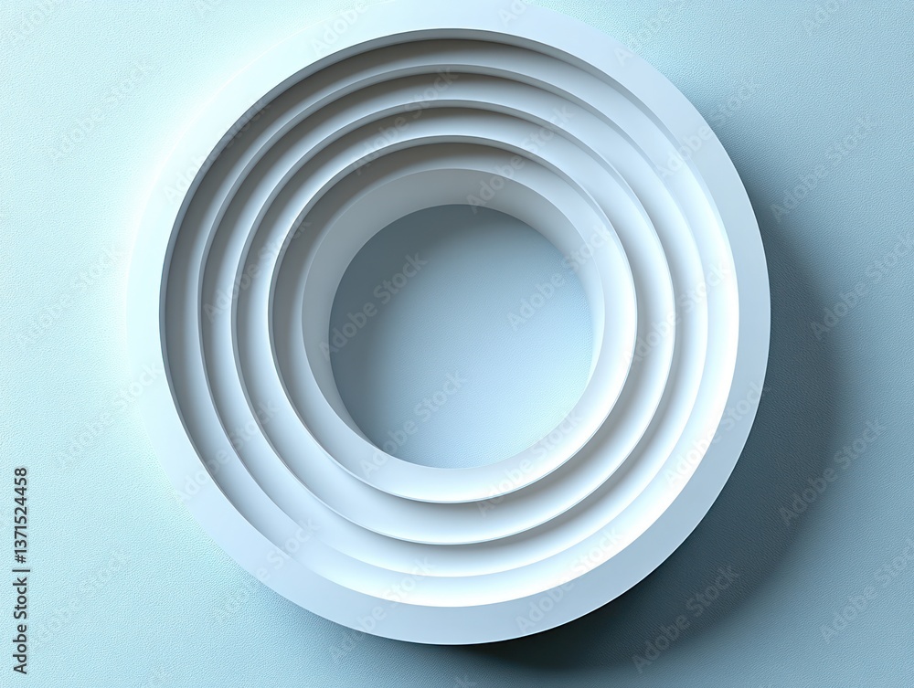 Obraz premium Minimalist 3D Abstract Circular Composition Clean White Background Modern Geometric Design Illustration