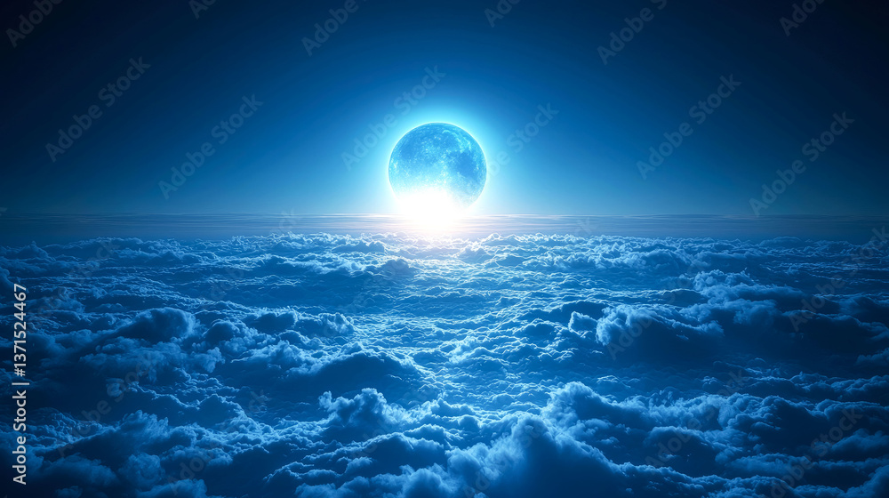 Blue Moon over a Sea of Clouds: A Dreamlike Nightscape Blue Moon over a Sea of Clouds: A Dreamlike Nightscape