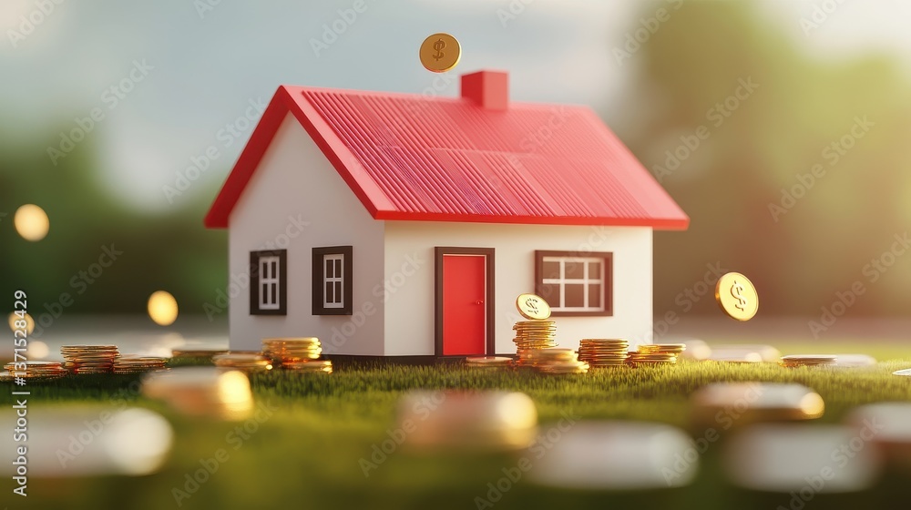 custom made wallpaper toronto digitalReal estate agency, floating coins with house icons, 3D illustration. 