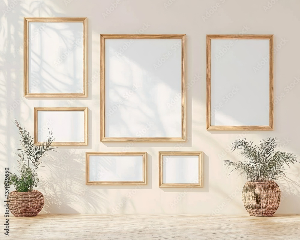 Minimalist Wooden Frames Gallery Wall with Soft Pink Background for Art and Photo Presentation Minimalist Wooden Frames Gallery Wall with Soft Pink Background for Art and Photo Presentation
