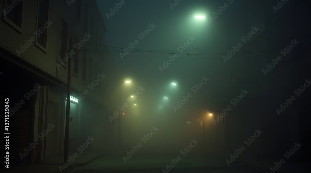 Foggy night street alleyway Foggy night street alleyway