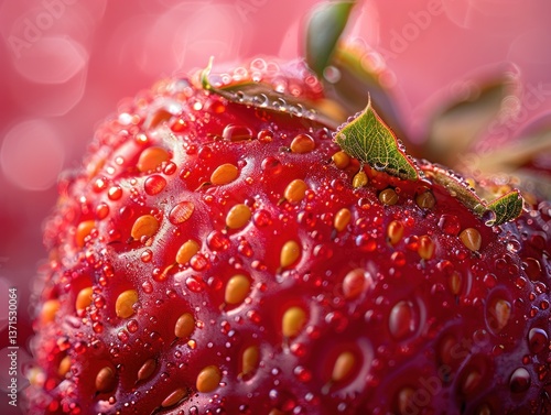 Wallpaper Mural Close-up of a Fresh Strawberry with Dew Drops Torontodigital.ca