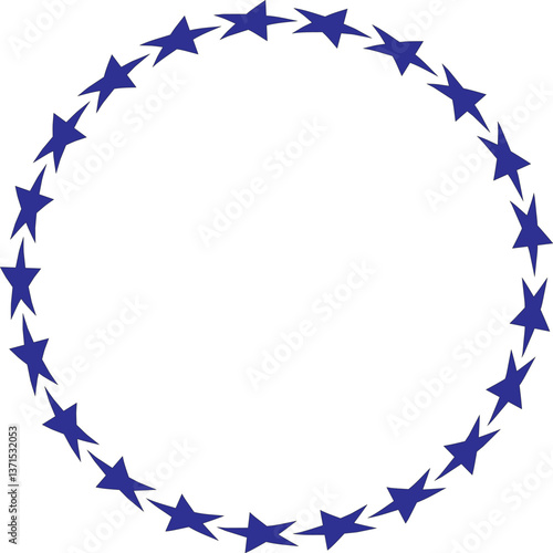 Abstract dynamic star border vector with irregularly spaced blue stars forming a stylish frame, ideal for modern designs with transparent background.

