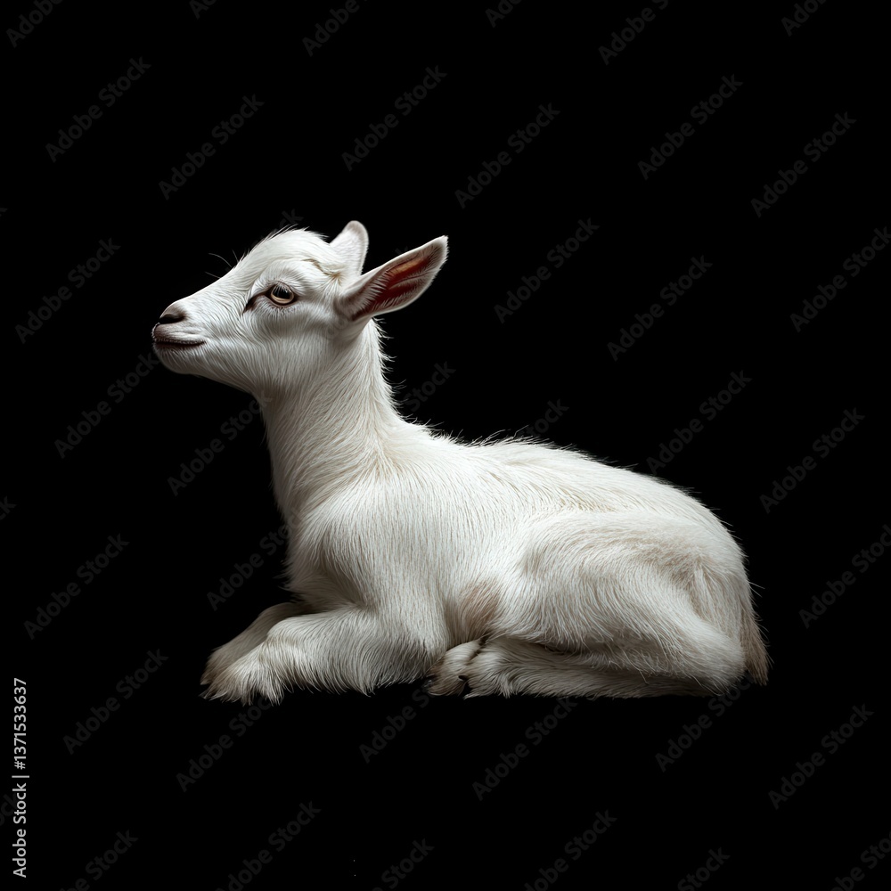 Adorable Young Goat Resting Gracefully on a Black Background Adorable Young Goat Resting Gracefully on a Black Background