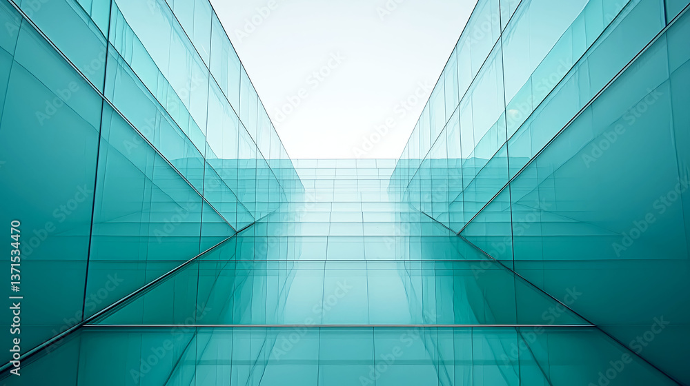 Obraz premium Teal Glass Building: Modern Architecture, Geometric Design