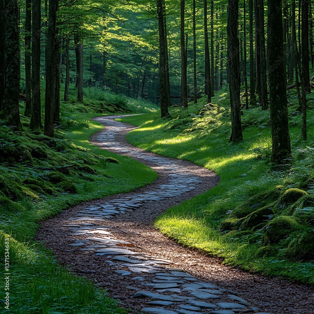 Fototapeta premium Forest Pathway Winding Sunlight