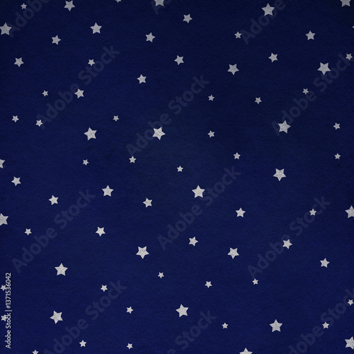 Seamless night sky pattern with small white stars scattered on a deep navy blue background. Calm and elegant repeating design, for wallpapers, textiles, backgrounds, branding, dreamy digital designs.
