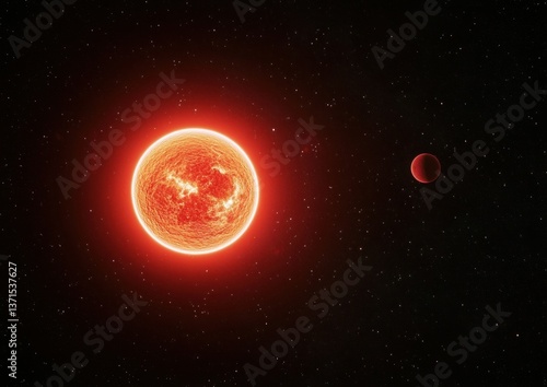 red dwarf star system, displaying a star with potential orbiting exoplanets