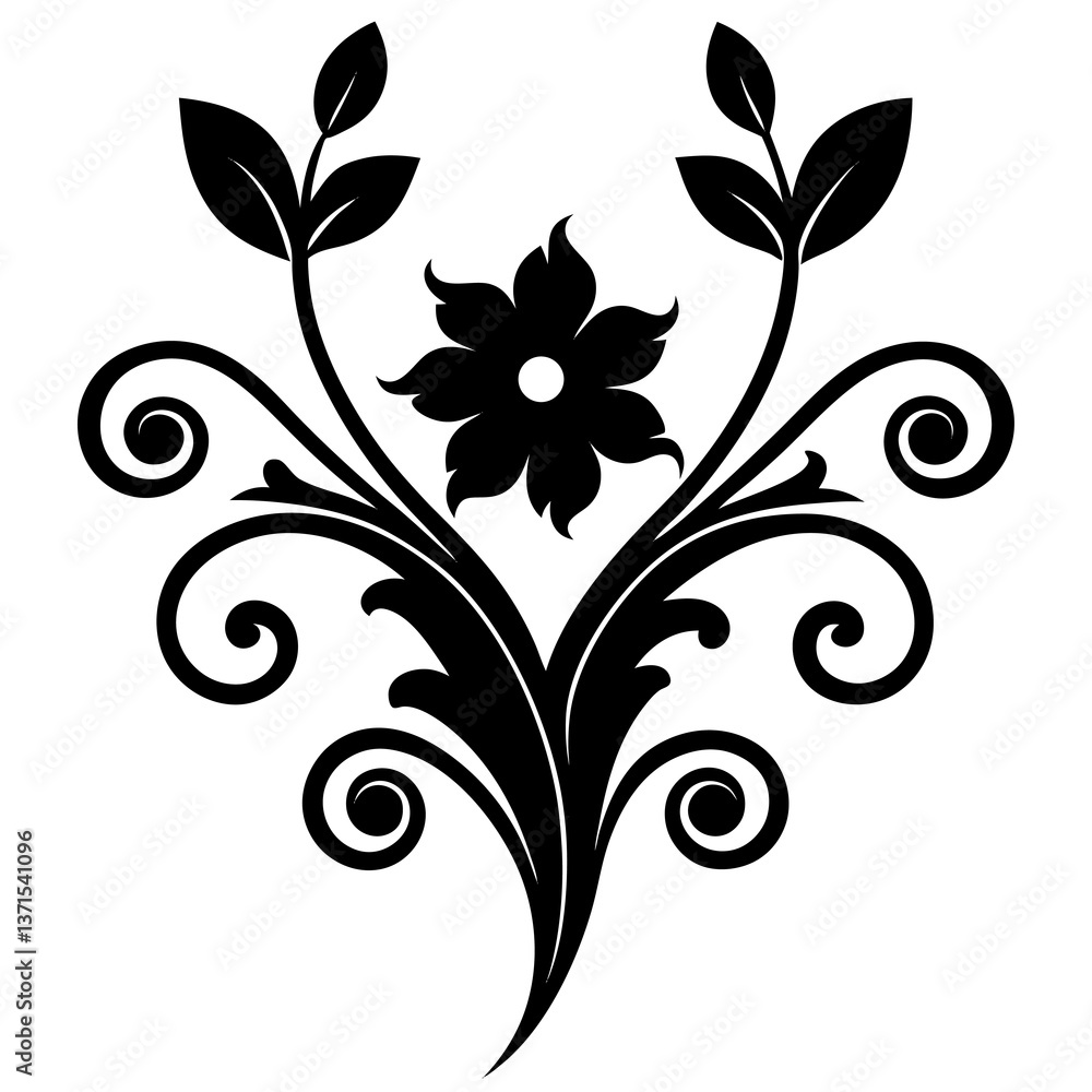 Obraz premium floral ornament scroll silhouette on a white background 