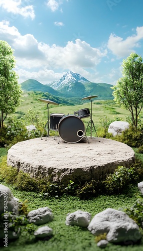 Drum Kit Mountain Landscape.