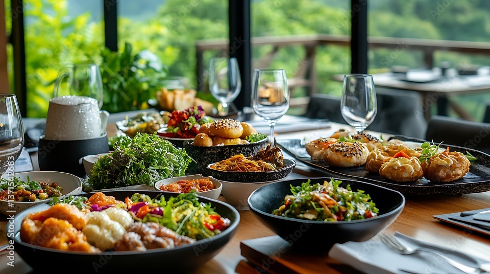 Obraz premium Delicious culinary feast cozy restaurant atmosphere & food photography