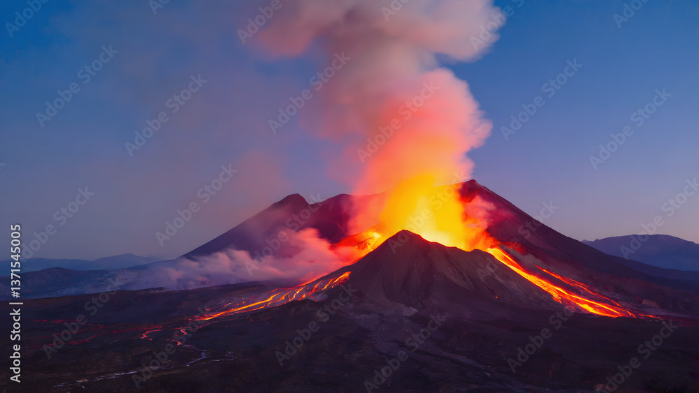 Stunning volcanic eruption during twilight hour Stunning volcanic eruption during twilight hour