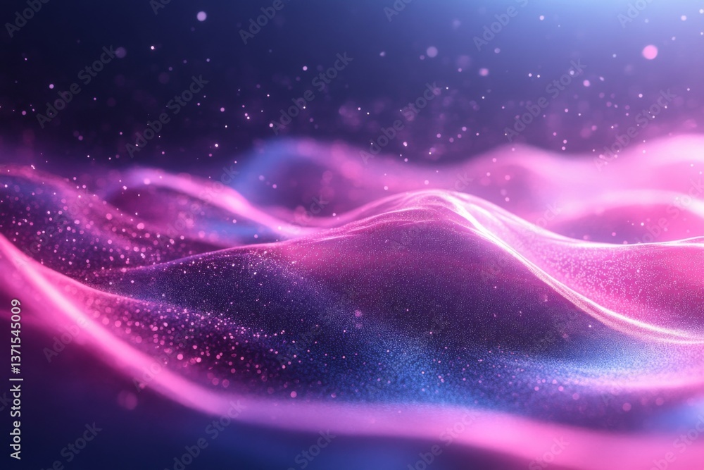 Fototapeta premium Abstract fantasy illustration of pink energy waves floating in deep space background