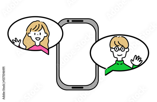 スマホで会話する男女