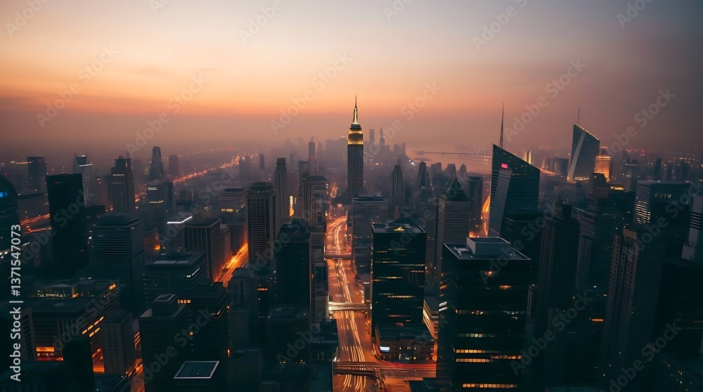 Fototapeta premium Sunrise over a modern city skyline