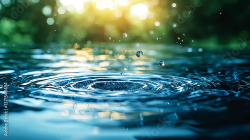 Water Drops Ripples: Nature's Serenity in Blue and Green