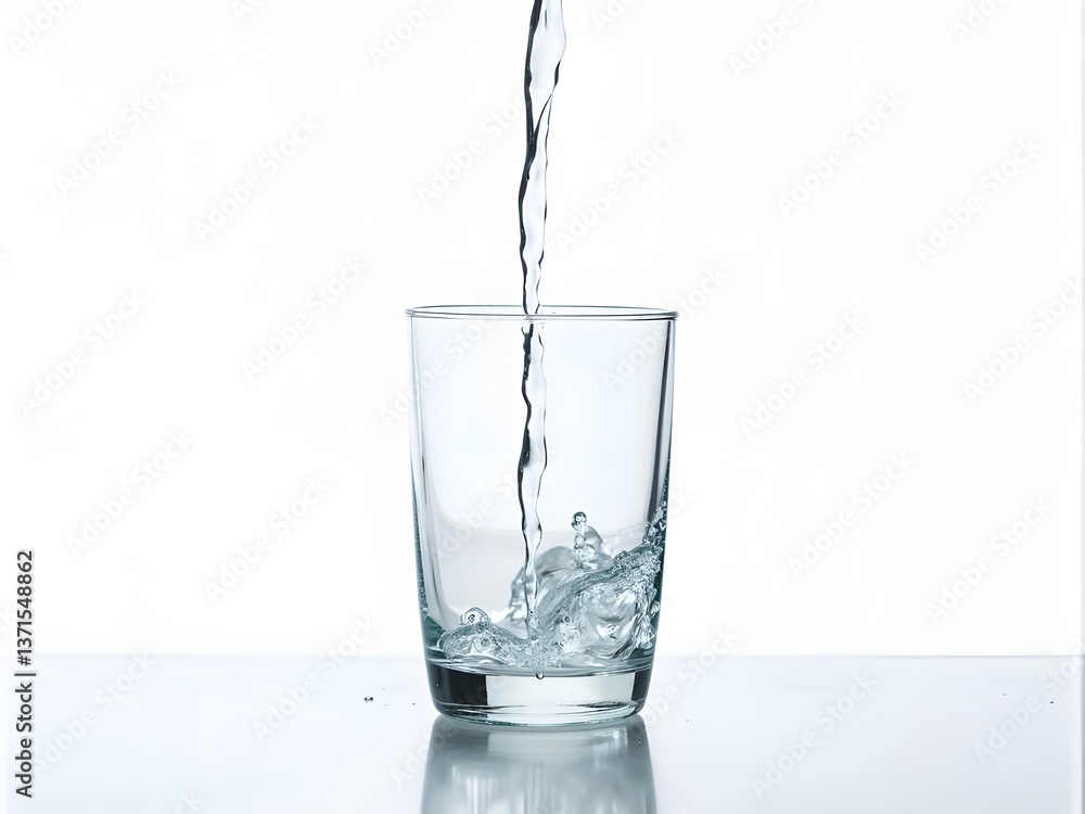 a glass with water falling into it and a white background a glass with water falling into it and a white background