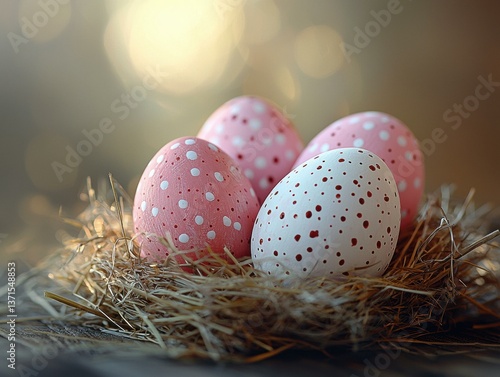 Decorated eggs in a nest. AI.