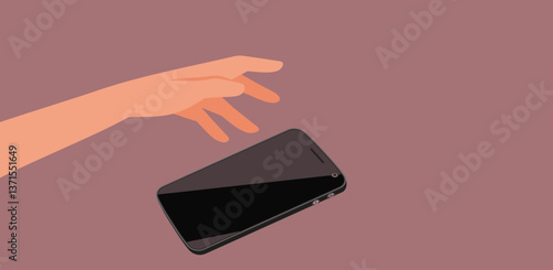 Hand Dropping a Phone Vector Illustration Design. Clumsy person wrecking her smartphone by accident 