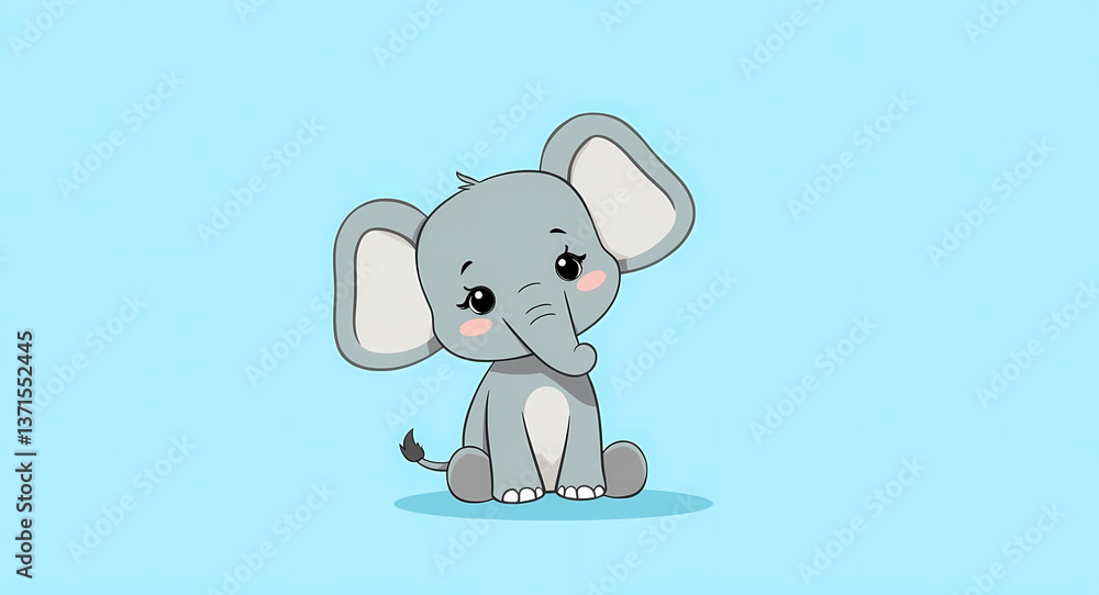 Fototapeta premium adorable baby elephant sitting on light blue background