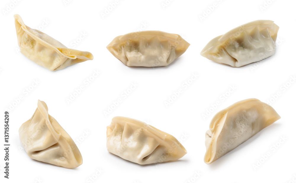 Naklejka premium Set of uncooked gyoza on white background