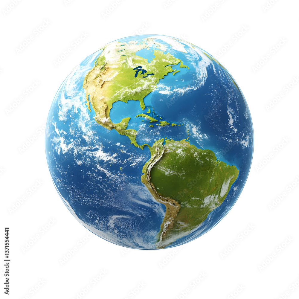 Fototapeta premium Detailed 3D Render of the Earth Globe Showing Continents and Oceans
