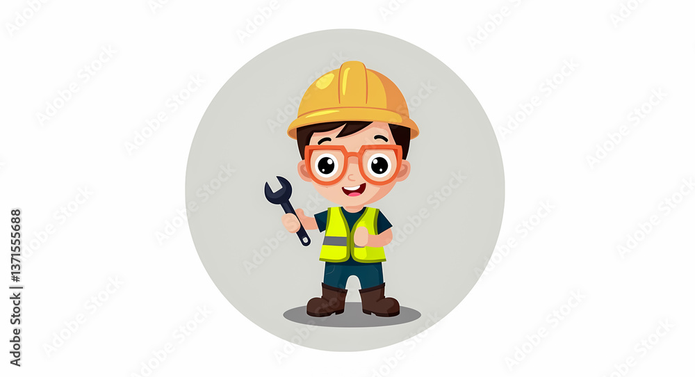 happy cartoon construction worker boy with wrench happy cartoon construction worker boy with wrench