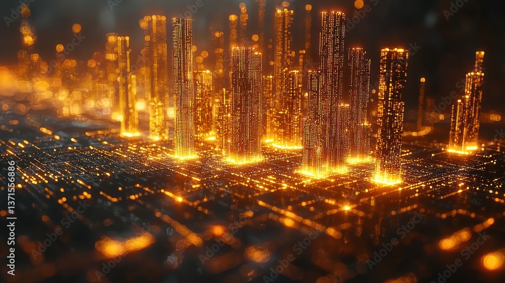 Fototapeta premium Cyberpunk Cityscape: Glowing Metropolis of the Future