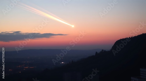 Wallpaper Mural Meteor over mountain city at dawn Torontodigital.ca