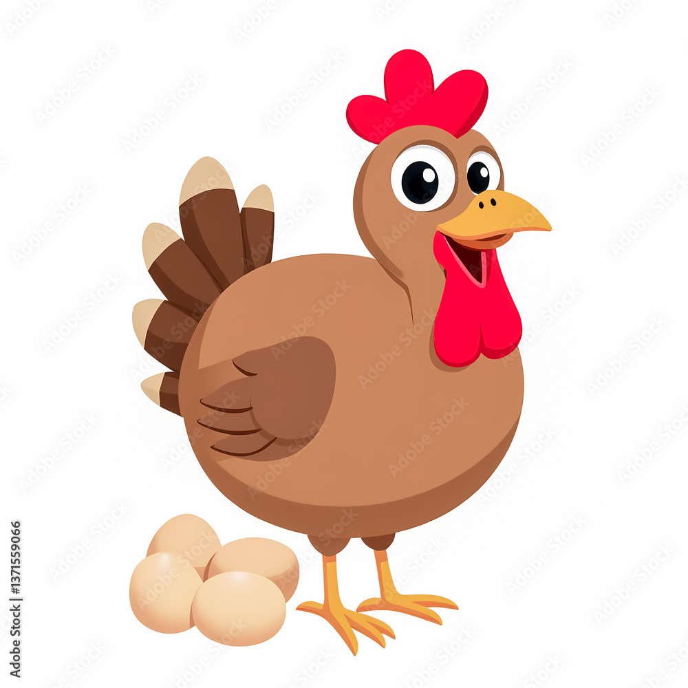Fototapeta premium happy brown hen with freshly laid eggs