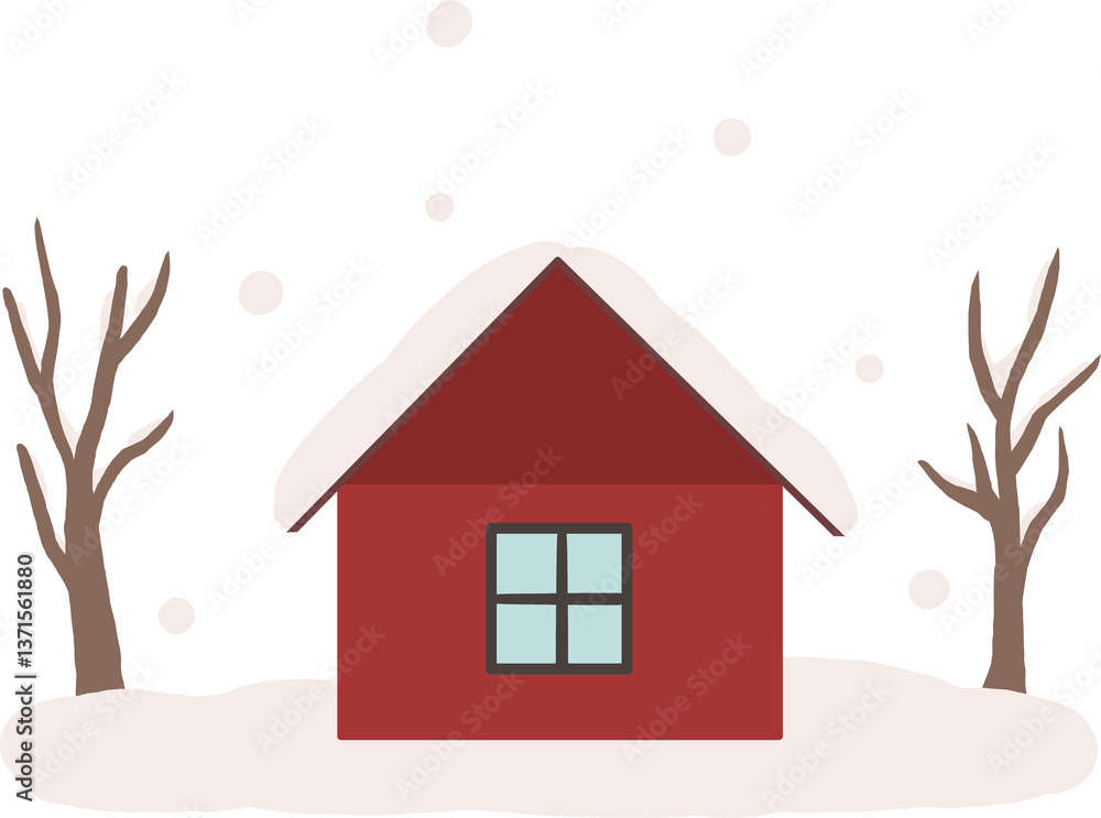 Fototapeta premium 눈 덮인 빨간 집2