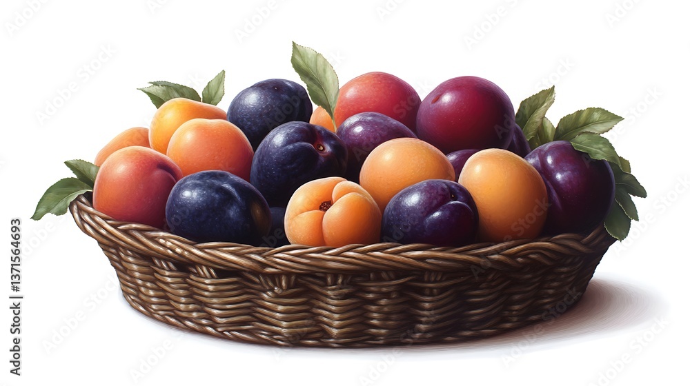 A wicker basket holds ripe red apples and a green pear, a sweet and healthy fruit assortment A wicker basket holds ripe red apples and a green pear, a sweet and healthy fruit assortment