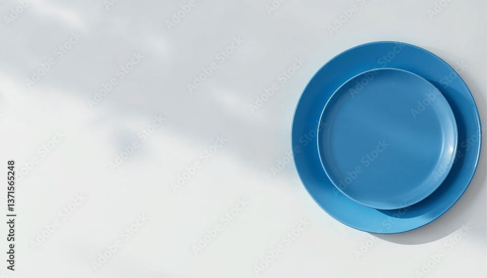 a blue plate on a white table, with copy space a blue plate on a white table, with copy space