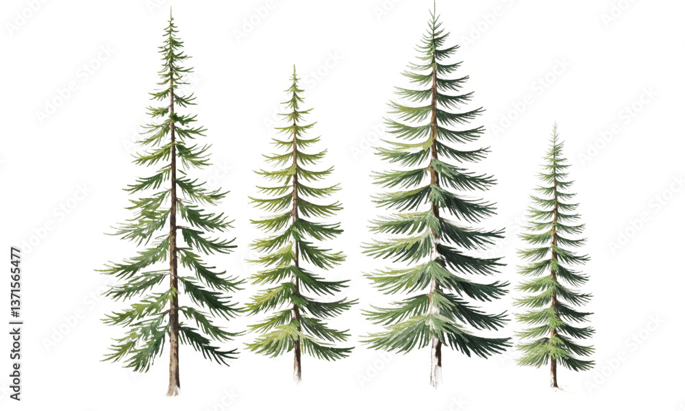 Row of Tall Evergreen Pine Trees in Natural Setting